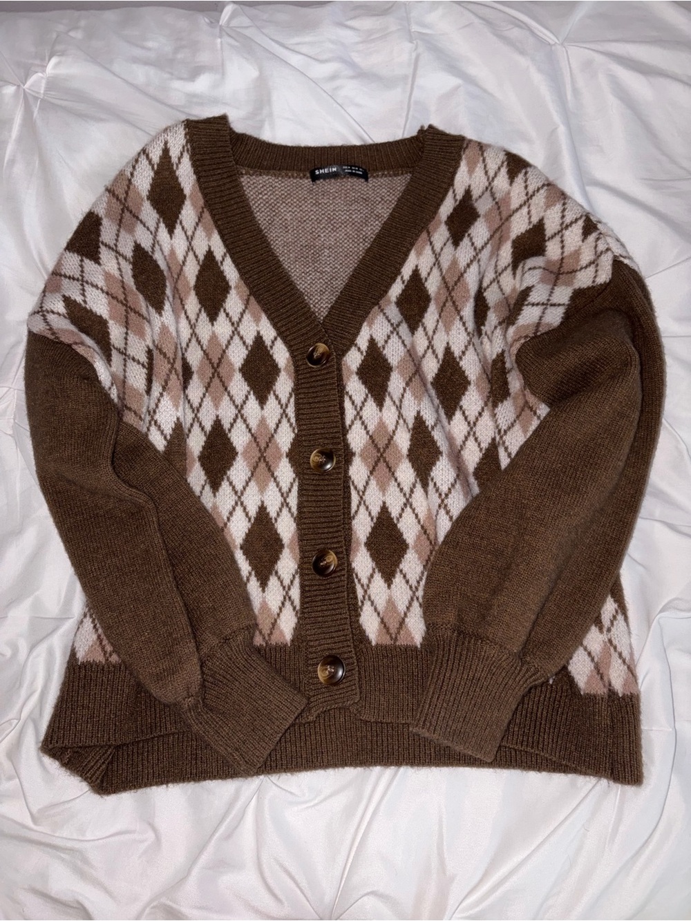 Men's Argyle SHEIN Button-Front Sweater Cardigan - Brown
